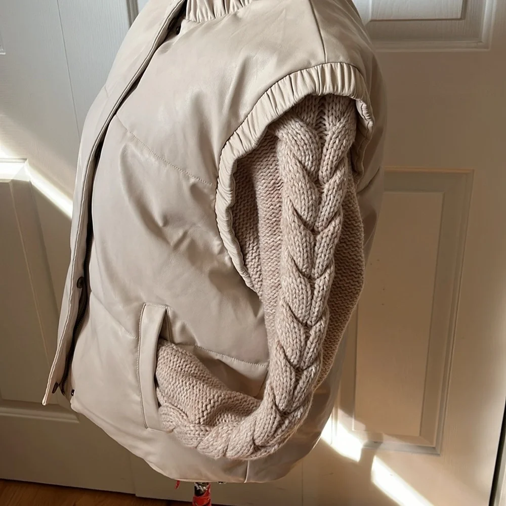 Unreal Fur Barcelona Vegan Faux Leather Cable Knit Sleeve Puffer Jacket M NWOT - Picture 9 of 16